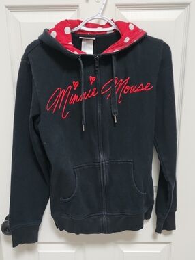 Disney Parks Black & Red Zip-Up Hoodie With Minnie Mouse Ears